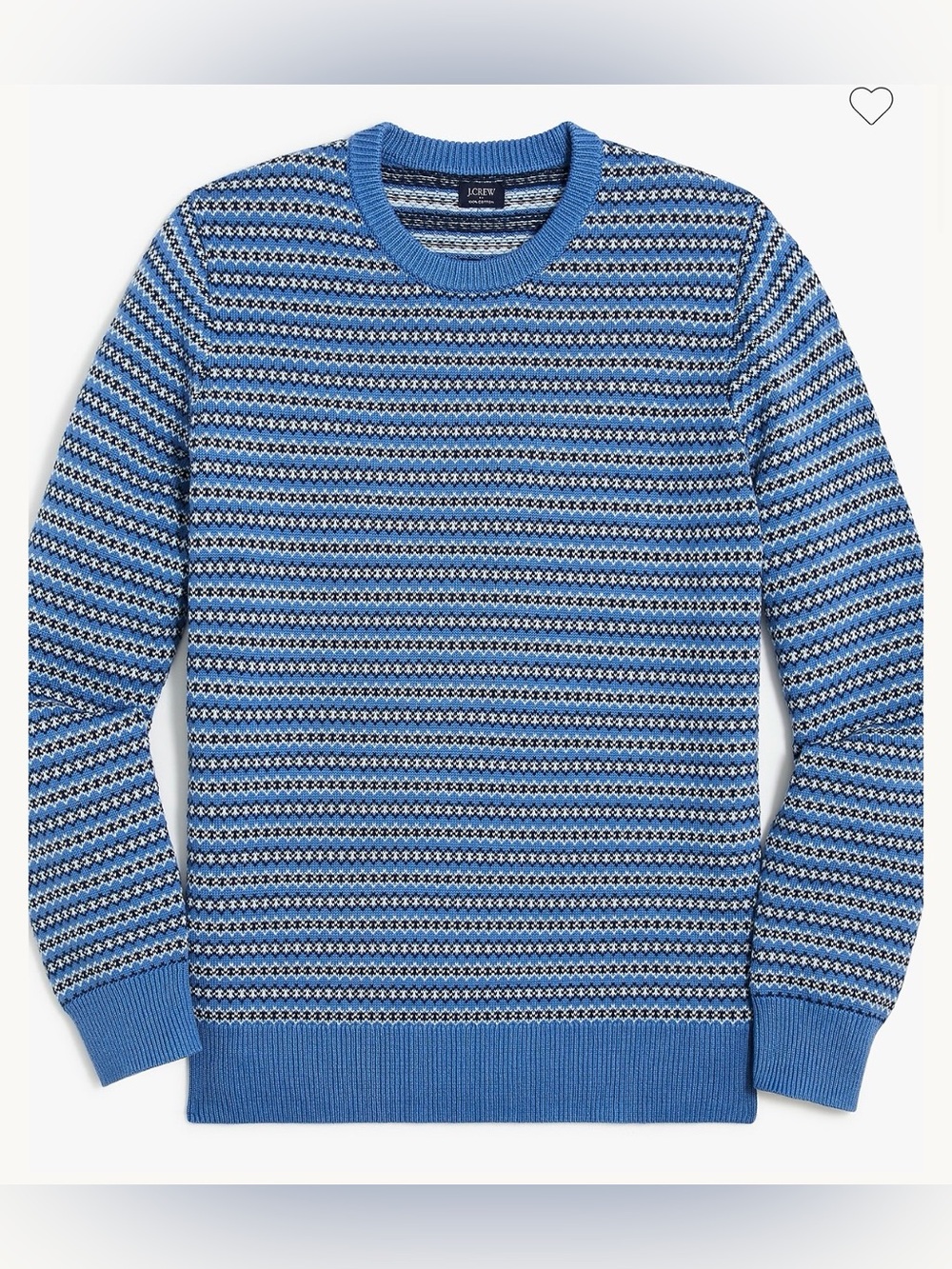 J. Crew Men’s Blue Striped Fair Isle Cotton Crewneck Sweater, Size Large